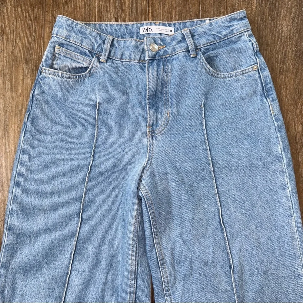 Zara Cropped Wide Leg Jeans high rise blue - Picture 9 of 12